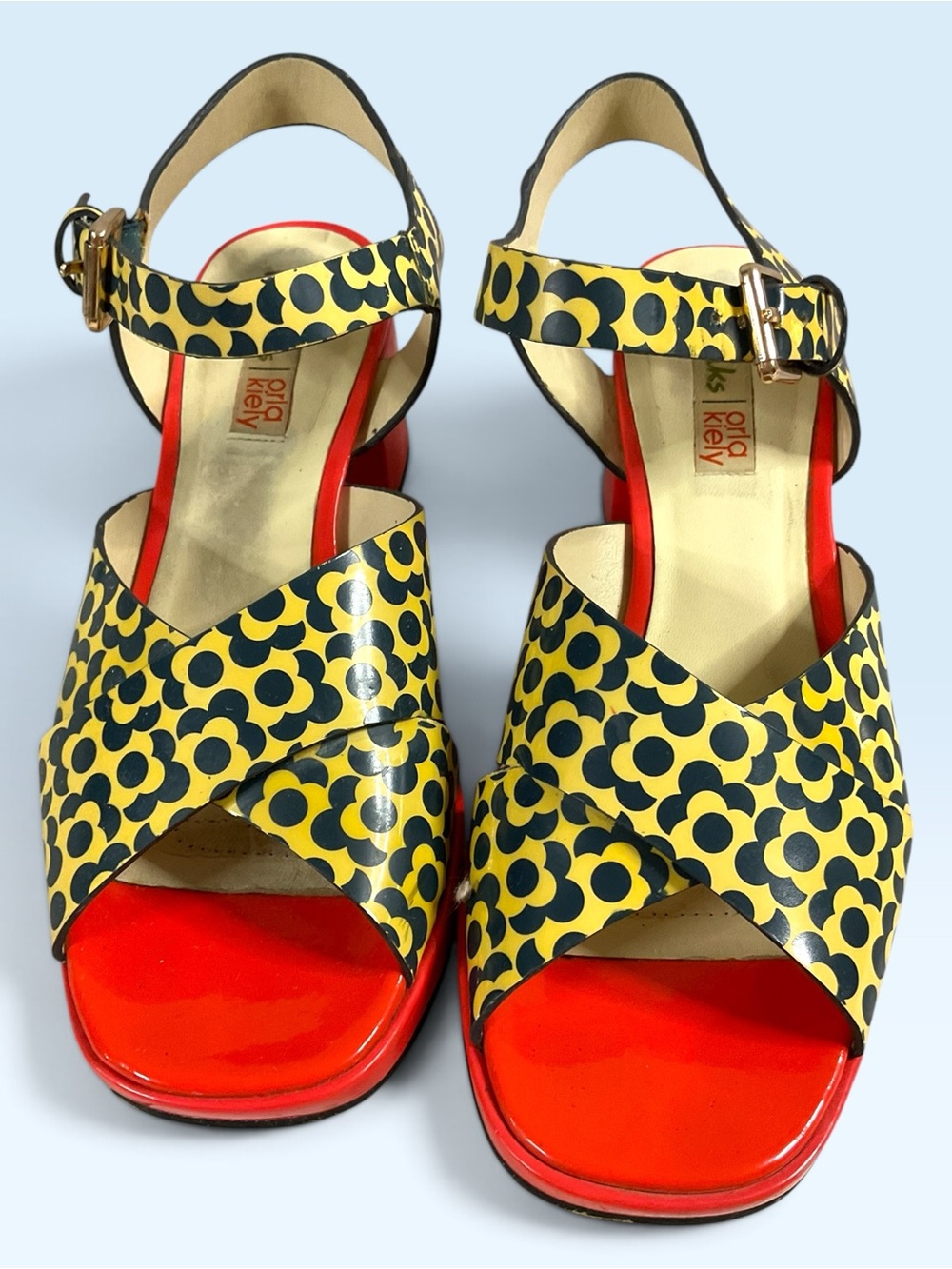 Orla Kiely x Clarks Collab Retro-style Block Heel Sandals Women's Size 8.5